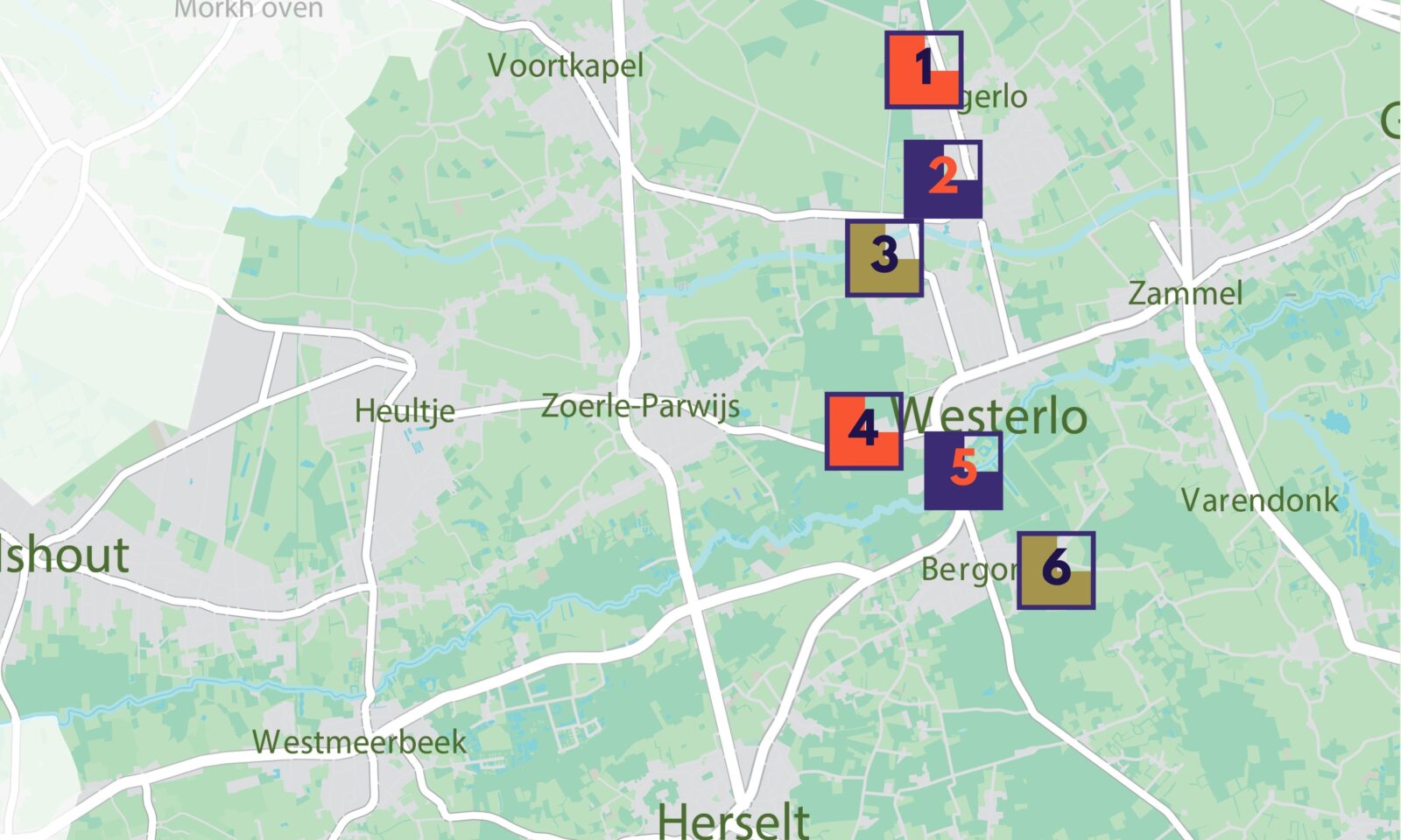 kaart met modernistische huizen Aarschot